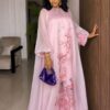 Premium Pink Boubou Dress with Floral Embroidery