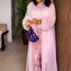 Premium Pink Boubou Dress with Floral Embroidery
