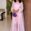 Premium Pink Boubou Dress with Floral Embroidery