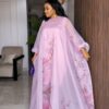 Premium Pink Boubou Dress with Floral Embroidery