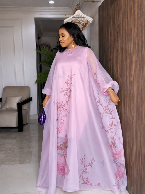 Premium Pink Boubou Dress with Floral Embroidery