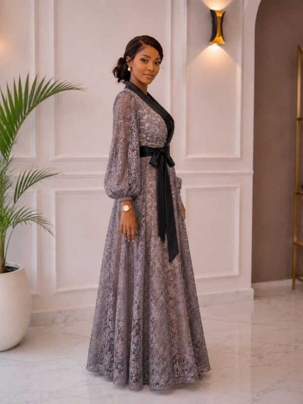 Premium Sequin Wrap Dress - Wholesale Gray Evening Gown