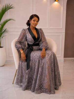 Premium Sequin Wrap Dress - Wholesale Gray Evening Gown