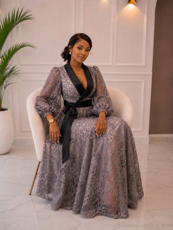 Premium Sequin Wrap Dress - Wholesale Gray Evening Gown