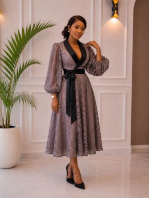 Premium Lace Wrap Dress with Belt