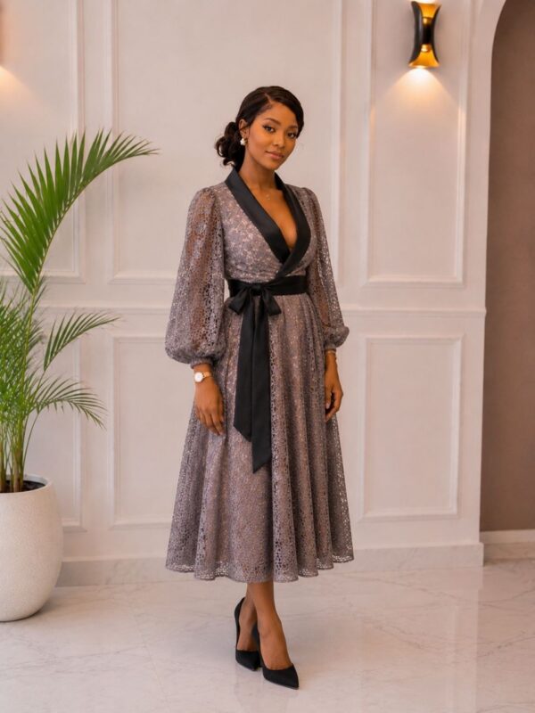 Premium Lace Wrap Dress with Belt
