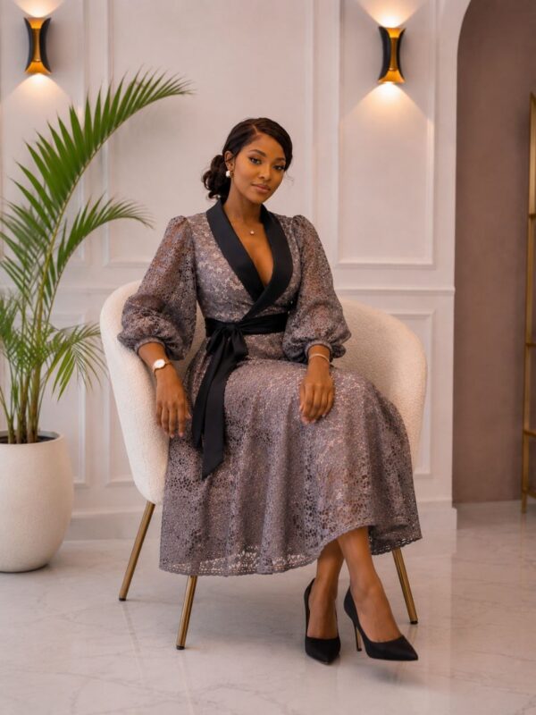 Premium Lace Wrap Dress with Belt