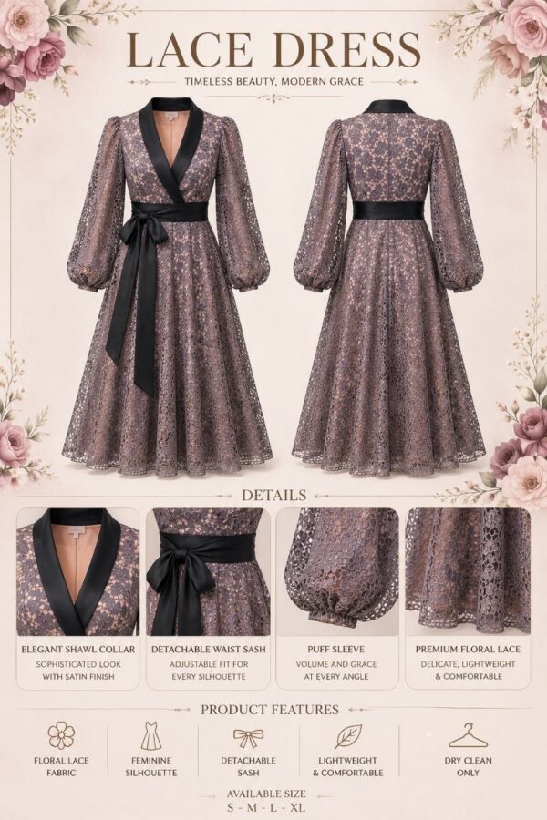 Premium Lace Wrap Dress with Belt