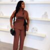 Women's Elegant Brown Crepe Suit Set - Premium Two-Piece Collection