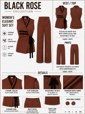 Women's Elegant Brown Crepe Suit Set - Premium Two-Piece Collection