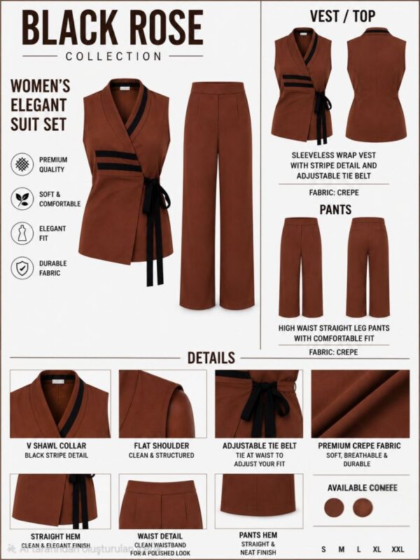 Women's Elegant Brown Crepe Suit Set - Premium Two-Piece Collection