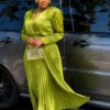 Premium Two-Piece Pleated Midi Set - Lime Green