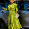 Premium Two-Piece Pleated Midi Set - Lime Green