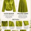Premium Two-Piece Pleated Midi Set - Lime Green