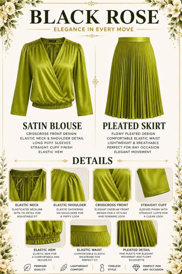 Premium Two-Piece Pleated Midi Set - Lime Green