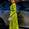 Premium Two-Piece Pleated Midi Set - Lime Green