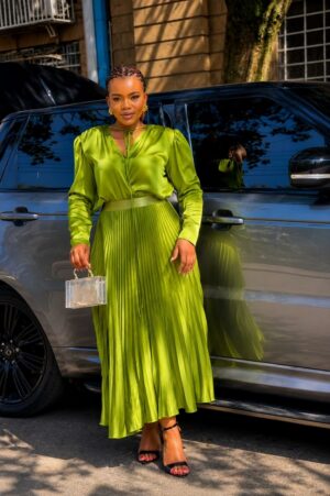 Premium Two-Piece Pleated Midi Set - Lime Green