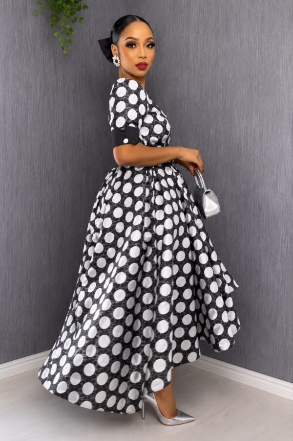 Premium Polka Dot Fit-and-Flare Dress with Bow Detail