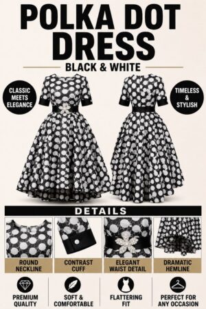Premium Polka Dot Fit-and-Flare Dress with Bow Detail