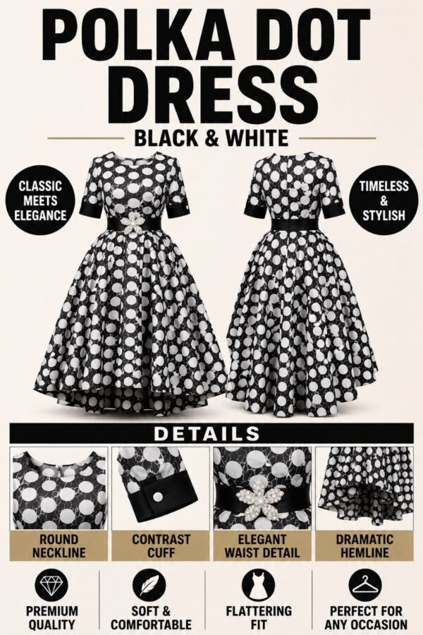 Premium Polka Dot Fit-and-Flare Dress with Bow Detail