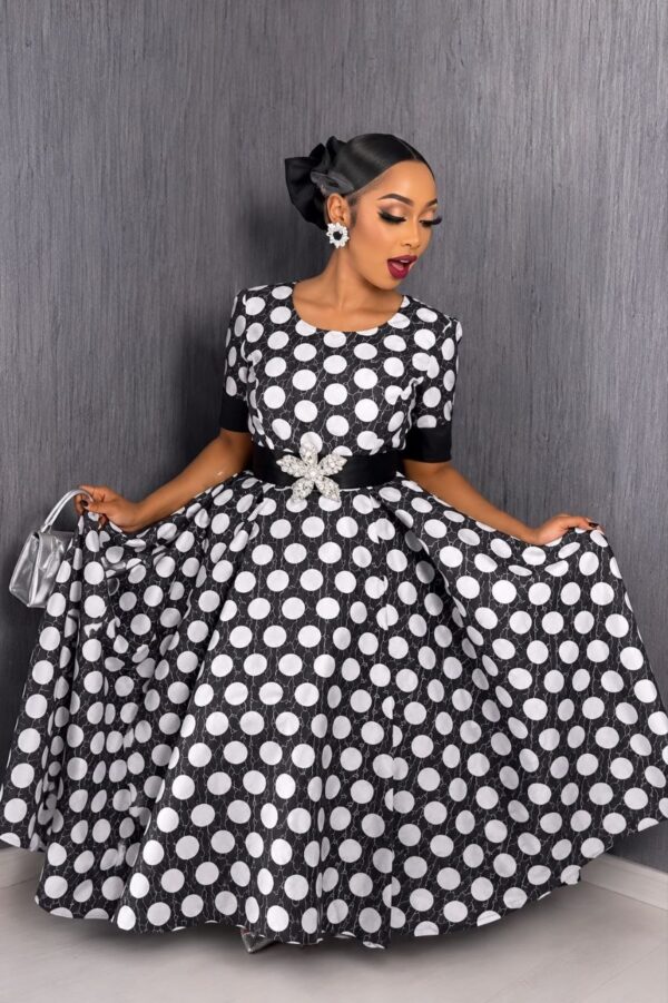 Premium Polka Dot Fit-and-Flare Dress with Bow Detail