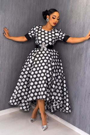 Premium Polka Dot Fit-and-Flare Dress with Bow Detail