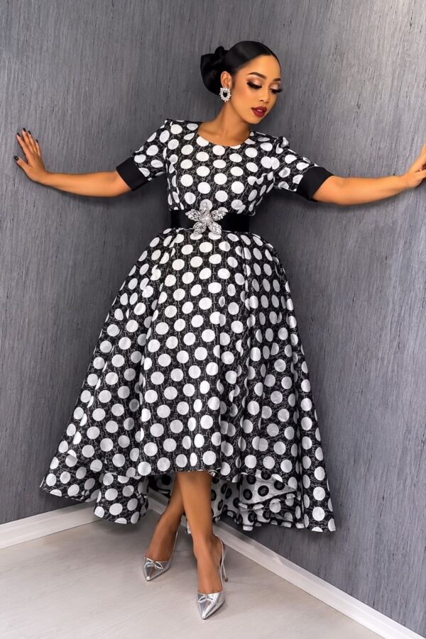 Premium Polka Dot Fit-and-Flare Dress with Bow Detail