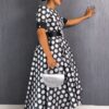 Premium Polka Dot Fit-and-Flare Dress with Bow Detail