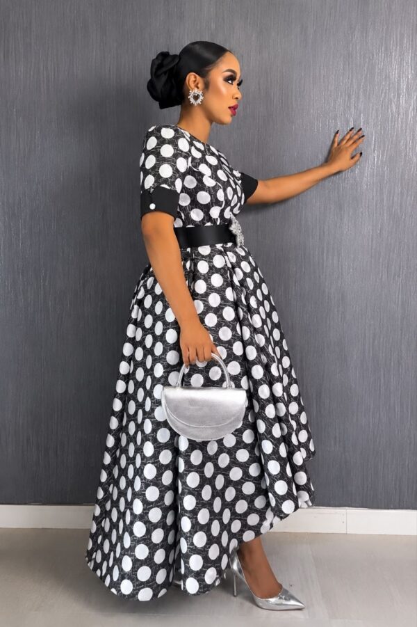 Premium Polka Dot Fit-and-Flare Dress with Bow Detail