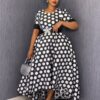 Premium Polka Dot Fit-and-Flare Dress with Bow Detail