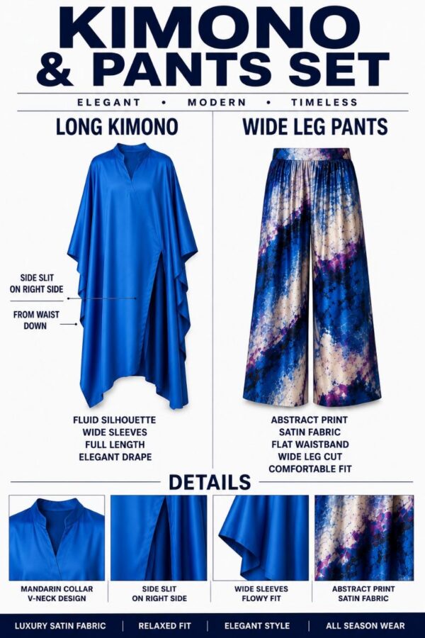 Premium Blue Kimono Pants Set