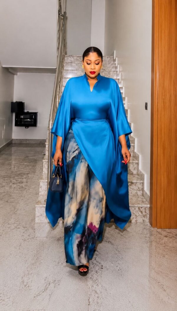 Premium Blue Kimono Pants Set