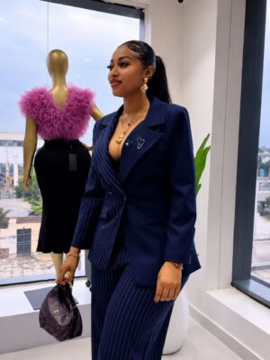Premium Navy Pinstripe Two-Piece Suit Set