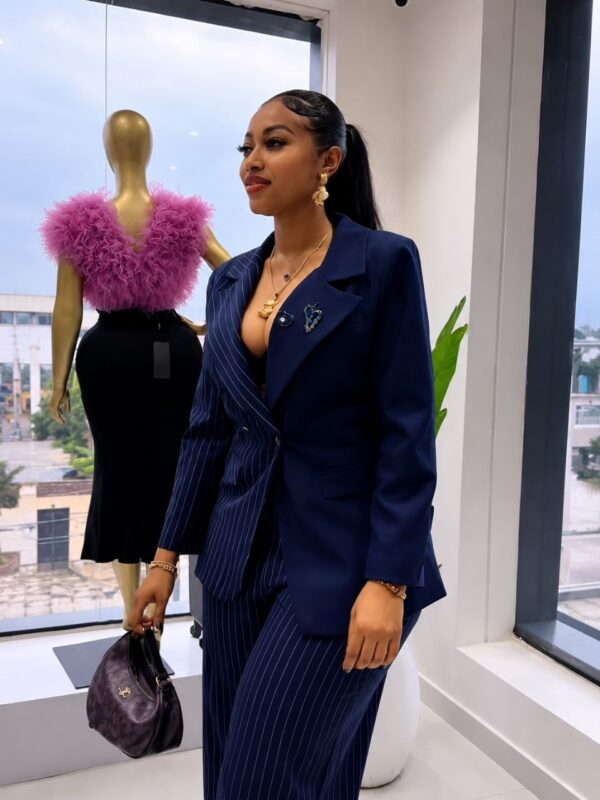 Premium Navy Pinstripe Two-Piece Suit Set