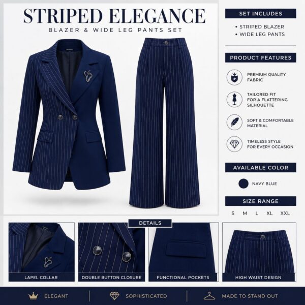 Premium Navy Pinstripe Two-Piece Suit Set