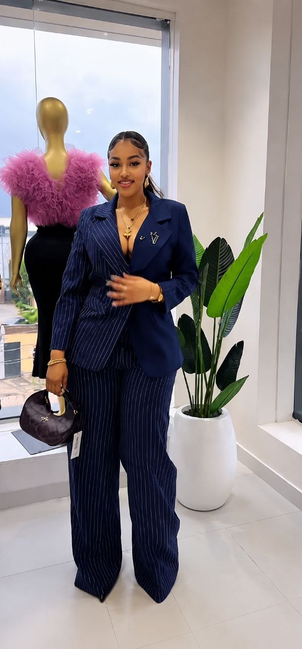 Premium Navy Pinstripe Two-Piece Suit Set