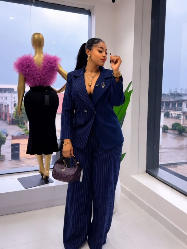 Premium Navy Pinstripe Two-Piece Suit Set