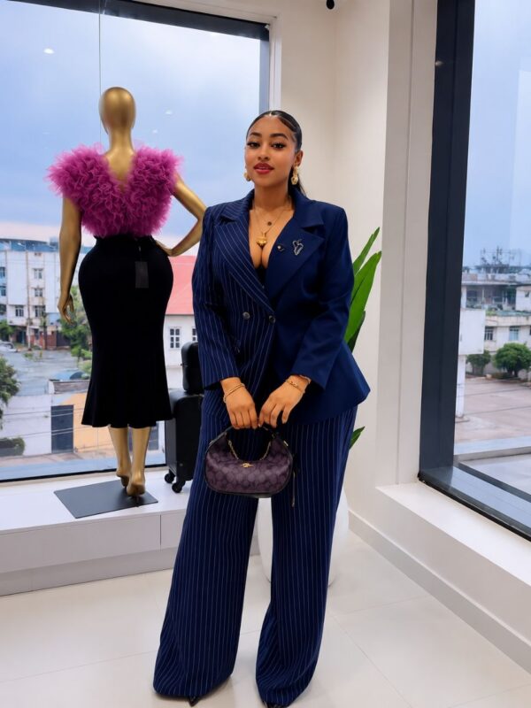 Premium Navy Pinstripe Two-Piece Suit Set