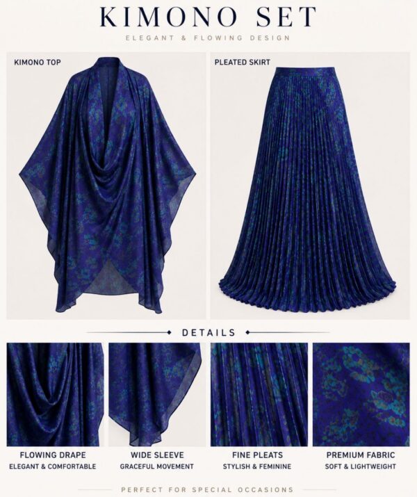 Premium Navy Blue Two-Piece Abaya Set