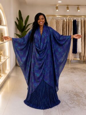 Premium Navy Blue Two-Piece Abaya Set