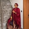 Premium Brown & Red Kimono Pants Set