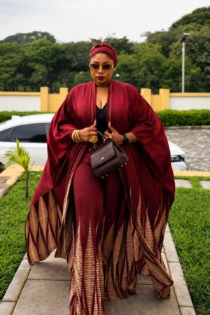 Premium Brown & Red Kimono Pants Set