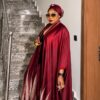 Premium Brown & Red Kimono Pants Set