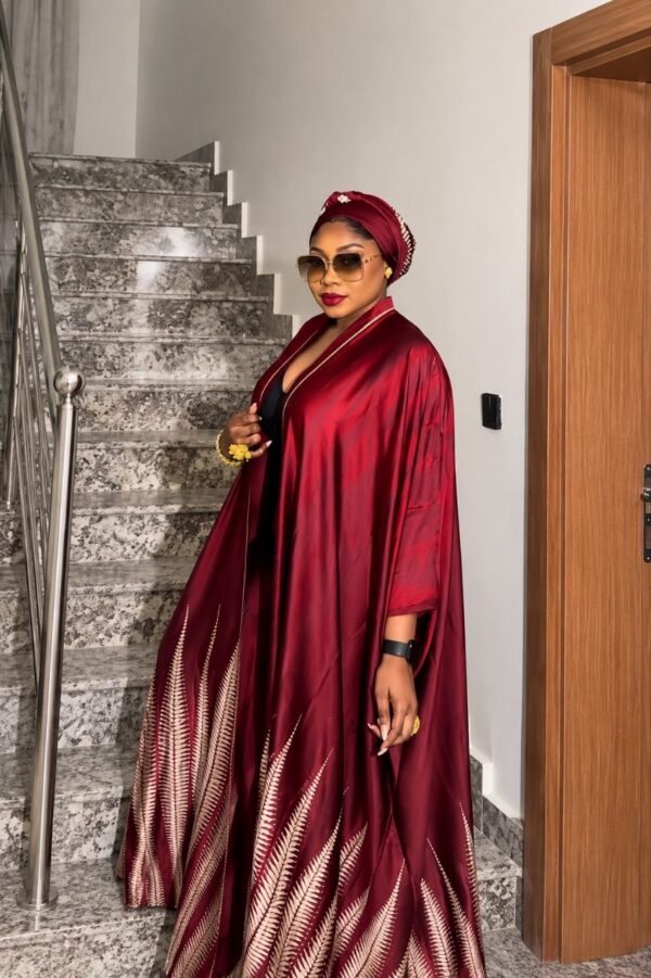 Premium Brown & Red Kimono Pants Set