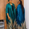 Premium Silk Kimono and Pants Set - Green & Blue