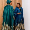 Premium Silk Kimono and Pants Set - Green & Blue