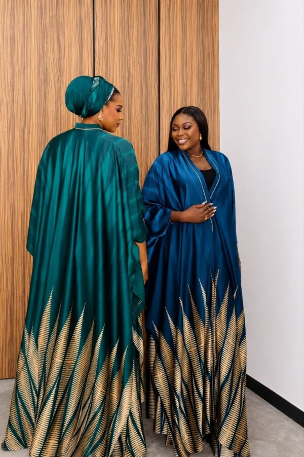Premium Silk Kimono and Pants Set - Green & Blue