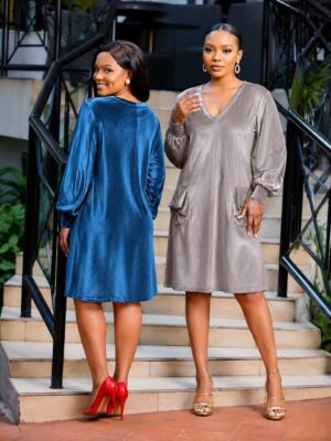 Premium Velvet V-Neck Tunic Dress