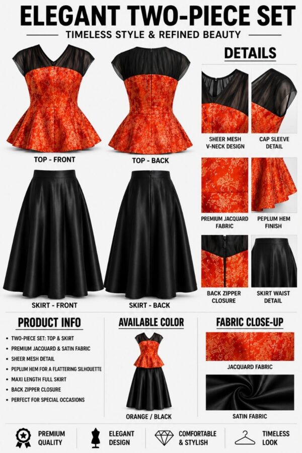 Premium Two-Piece Corset Set - Black & Red