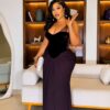 Premium Velvet Off-Shoulder Dress - Deep Plum